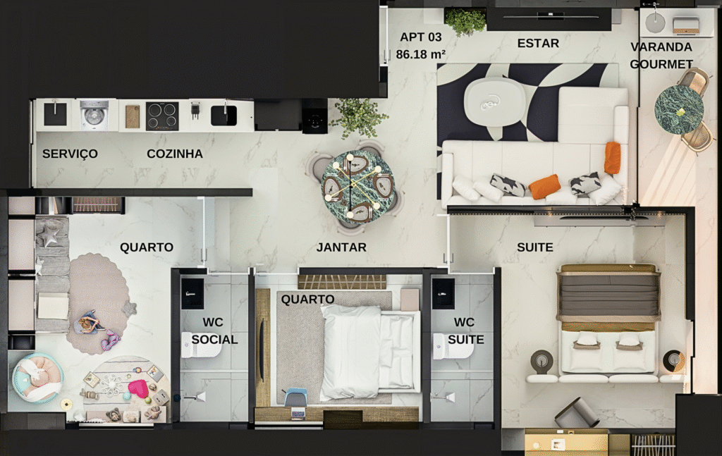 apartamento na planta em Intermares